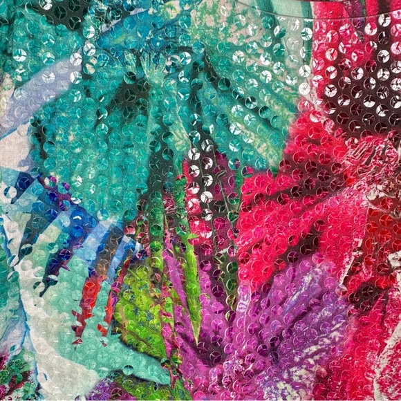 Cache Tank top Pink and Blue Tropical Sequins Fitted Graphic Tank Top Stretch - Picture 5 of 10